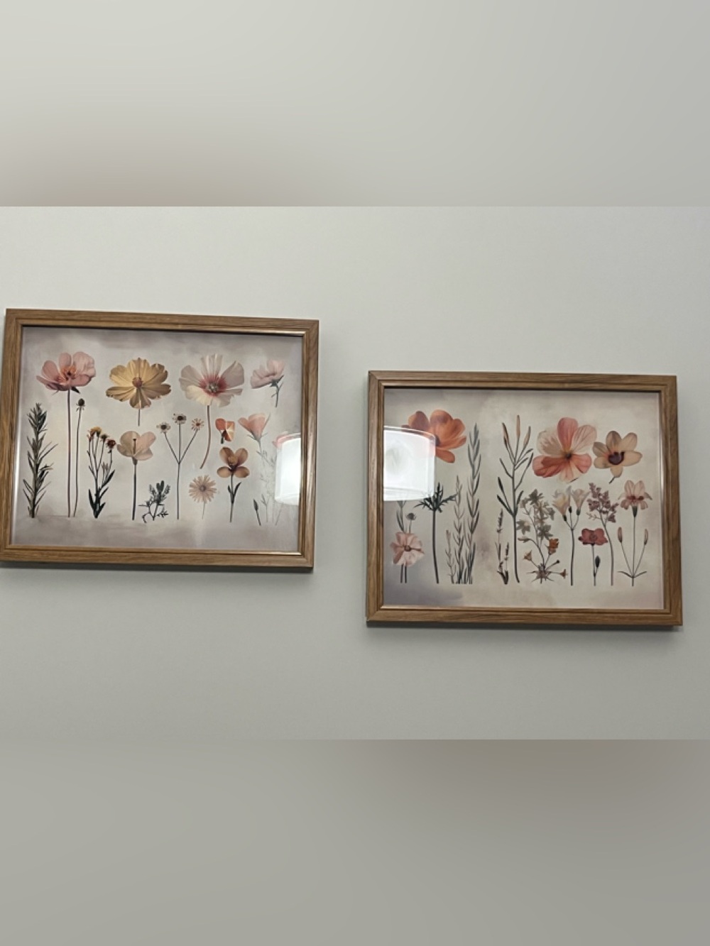 2 Modern Framed/Glass Pastel Floral Wall Art ready to hang approx 15x1/ inches